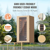 VEVOR 1 to 2 Person Far Infrared Wooden Sauna, Room Home Sauna Spa, Low EMF Far Infrared Hemlock Wood Sauna with Tempered Glass Door & Multicolor Lamp & Bluetooth Speakers & Chromotherapy Lights VEVOR
