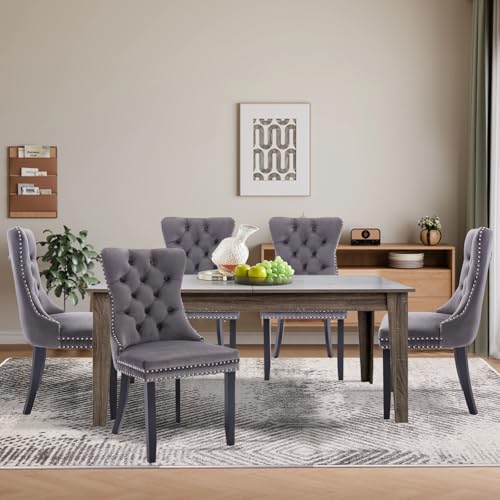 SoarFlash 5 Piece Extendable Dining Table Set for 4-8 Person, Wooden Dining Room Table with 4 Chairs for Gatherings, Meeting for Small Kitchens, Dining Office Areas(Grey/Grey) SoarFlash
