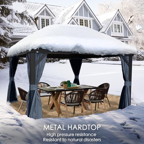 Kozyard Alexander 10' X 12' Hardtop Gazebo, Aluminum Metal Gazebo with Galvanized Steel Double Roof Canopy, Curtain and Netting, Permanent Gazebo Pavilion for Patio, Backyard, Deck, Lawn (Gray) Kozyard
