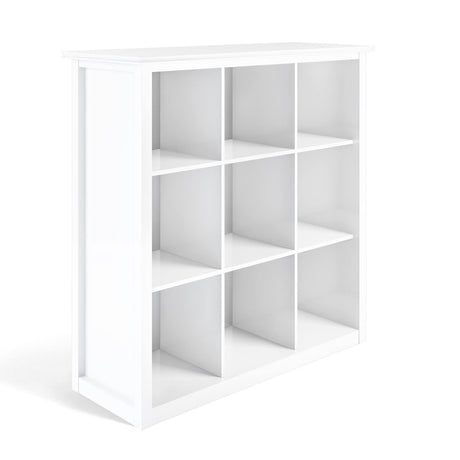 SIMPLIHOME Artisan SOLID WOOD 43 Inch Transitional 9 Cube Bookcase and Storage Unit in White, For the Living Room, Study Room and Office SIMPLIHOME