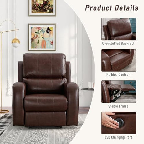 HAOMARKETS Electric Recliner Chair, Soft PU Leather Power Recliners with Padded Backrest, Single Overstuffed Heavy Duty Reclining Sofa for Living Room Bedroom, Brown HAOMARKETS
