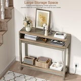 REDAYFUR Console Table with Charging Station, 38” Narrow Side Foldable Sofa Table with Shelves, Side Table with Charging, Entryway Table with Anti-Tip Design,Rustic,Rustic Gray REDAYFUR