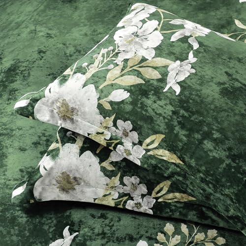 Sunshine Nicole Reversible Comforter Set, Printed Distressed Velvet Front and Sold Distressed Velvet Reverse, 3 Pieces Dark Green King, with Soft Polyester Fill Sunshine Nicole