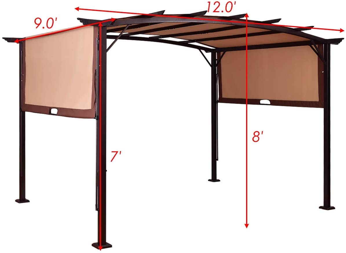 Tangkula 12x9 Ft Outdoor Pergola, Patio Retractable Pergola with Adjustable Sliding Sun Shade Canopy, Heavy-Duty Steel Frame, Patio Furniture Sun Shelter for Backyard Garden Poolside (Brown) - WoodArtSupply