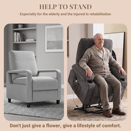 Power Lift Recliner Chair for Elderly with Lumbar Heat and Vibration Massage, Electric Lift Recliner Chair with Remote Control and USB Port,4 Storage Pockets & 2 Cup Holders for Living Room - Grey PoteSoar