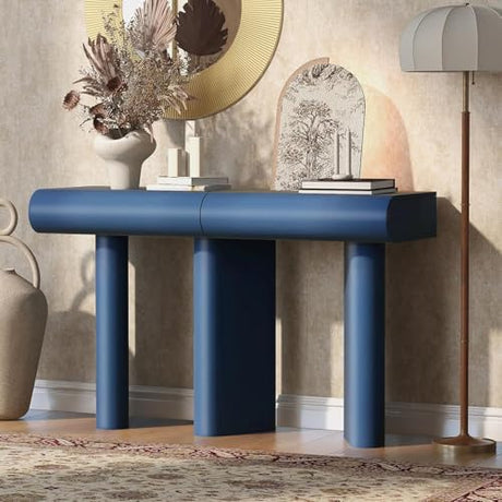 48" Stonehenge Style Modern Console Table with Storage Drawers, Wood Minimalism Industrial Curved Entryway Table for Entrance, Hallway, Living Room (Blue) Virubi