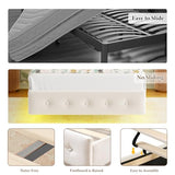 Keyluv Twin Bed Frame Butterfly-Pattern Upholstered Headboard, Modern Floating Bed with LED Lights Button Tufted on Headboard and Footboard, Slats Support No Box Spring Needed, Noise-Free, Beige Keyluv