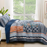WONGS BEDDING Navy Blue Quilt Set Queen Size,Bohemian Patchwork Bedspread Coverlet Set, Reversible Farmhouse Floral Pattern Bedspreads Bedding Set for All Seasons (96"x90") WONGS BEDDING