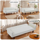 liuyouhom 74" Modern Futon Couch, Futon Sofa Bed, Mid Century Sofa Bed, Loveseat, Couches for Small Spaces, Living Room, Bedroom (Faux Leather, White) liuyouhom
