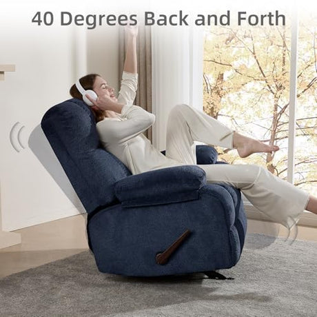 ParlorDream Oversized Rocker Recliner Chair, Overstuffed Extra Wide Manual Rocking Recliner, Adults Chair for Big Man, Nursery Reclining Sofa Chairs for Living Room, Blue ParlorDream