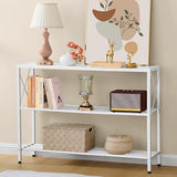 Hoctieon White Industrial Console Table, 3 Tier Entryway Tables, Hallway Desk, Narrow Sofa Tables with Shelves, Entrance Table for Entryway, Living Room, Foyer, Hallway, Office, White Hoctieon
