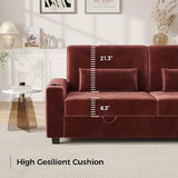 COPIAE Loveseat Sofa, Larger Couch Velvet Fabric with Storage, Charging Ports, Heightened Backrests, Removable Cover Modern Comfy Couches Easy Assembly for Living Room, 88 Inch Burgundy COPIAE