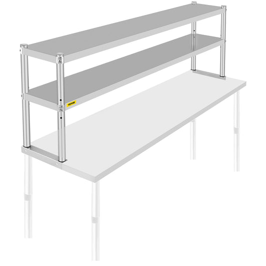 VEVOR Double Overshelf, Double Tier Stainless Steel Overshelf, 72 in Length x 12 in Width Double Deck Overshelf, Height Adjustable Overshelf for Prep & Work Table in Kitchen, Restaurant and W - WoodArtSupply