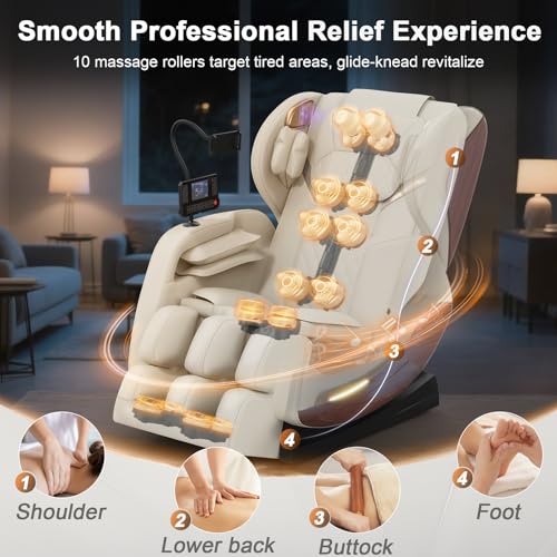2026 Massage Chair, Massage Chairs Full Body and Recliner with 10 Fixed Points, Zero Gravity, Wood Grain Leather, Foot Massage, Airbags, Lumbar Heating, Bluetooth and Control Screen (Leather White) yewglen