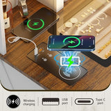 GlasFlength Farmhouse Makeup Desk with Mirror & Light 40'' Glass Tabletop Table with 2 Drawers & Hidden Jewelry Cabinet Rustic Big Vanity Charging Station Set Stool Included Bedroom, Vintage White GlasFlength