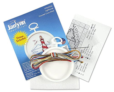 Janlynn 18 Count Round Mini Counted Cross Stitch Kit, 2-1/2-Inch, Lighthouse Janlynn