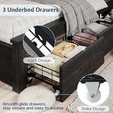 Jocisland Twin Bed Frame with Storage Drawers, Bookcase Headboard, USB Charging, RGB Lights, Farmhouse Wood Daybed, No Box Spring Needed, Black Jocisland