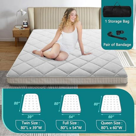 SUNYRISY Japanese Floor Futon Mattress, Thicken Roll up Tatami Mat, Foldable Mattress Topper Sleeping Pad Lounger Guest Bed for Camping Couch, Twin Full Queen SUNYRISY