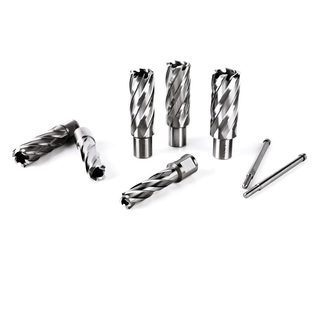 OSCARBIDE Annular Cutter Set 8 Pieces, 3/4"Weldon Shank,2"Cutting Depth,(9/16,11/16,13/16,15/16,1,1-1/16) inch Cutting Diameter,Mag Drill Bits for Magnetic Drill Press with 2pcs Pilot Pins OSCARBIDE