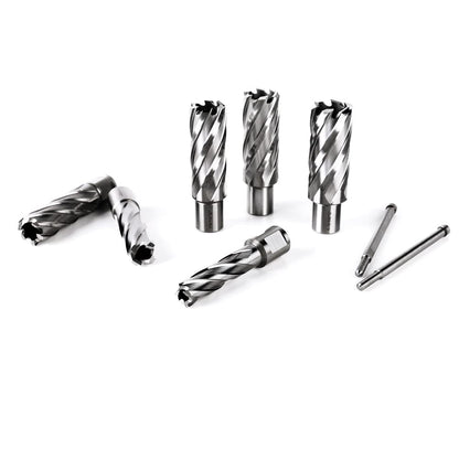 OSCARBIDE Annular Cutter Set 8 Pieces, 3/4"Weldon Shank,2"Cutting Depth,(9/16,11/16,13/16,15/16,1,1-1/16) inch Cutting Diameter,Mag Drill Bits for Magnetic Drill Press with 2pcs Pilot Pins - WoodArtSupply