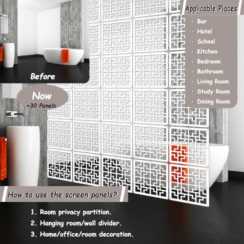 Lchen Hanging Room Divider,10 Pieces Wood-Plastic Hanging Panels 0.2“Thick Screen Panel for Living Room Bedroom Home Decoration(FY,11.4"X11.4") Lchen