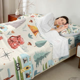 Erosebridal Summer Camp Camper King Bed Sheets for Kids Child Camping Adventure Bedding Set for Boys Girls Bedroom Travel Car Rv Accessories Sheet Set Botanical Flowers Mountain Top Sheet,4 Pcs Erosebridal