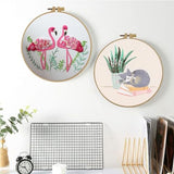 Esffaci Embroidery Starter Kit for Adult Beginner with Flamingo Plant Pattern Hand Embroidery Set with Embroidery Cloth Hoop Needles Colorful Floss and Instruction
