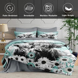WeCozy 7 Pcs King Size Comforter Set with 2 Pillowcases & 2 Shams, Highland Cow Animal Bedding for Kids and Adults, Farm Daisy Bed in a Bag with Flat Fitted Sheet WeCozy