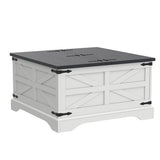 JXQTLINGMU Farmhouse Coffee Table, Square Wood Center Table with Large Hidden Storage Compartment for Living Room, Rustic Cocktail Table with Hinged Lift Top for Home, White JXQTLINGMU