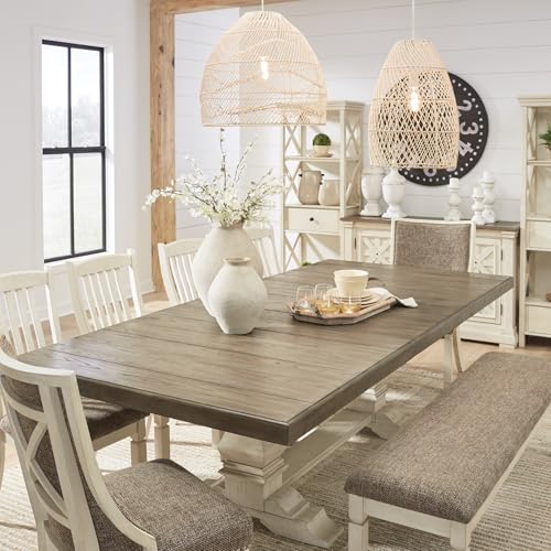 Signature Design by Ashley Bolanburg Farmhouse Extension Dining Table with Removable Center Leaf and Trestle Base, Dark Brown & White Signature Design by Ashley