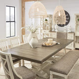 Signature Design by Ashley Bolanburg Farmhouse Extension Dining Table with Removable Center Leaf and Trestle Base, Dark Brown & White Signature Design by Ashley