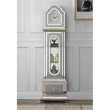Acme Noralie Wood Frame Grandfather Clock with LED in Mirrored and Faux Diamonds Acme