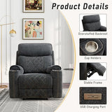 HAOMARKETS Electric Recliner Chair, Soft Fabric Power Recliners with Metal Cup Holders, Single Overstuffed Heavy Duty Reclining Sofa Chairs for Living Room Bedroom, Dark Grey