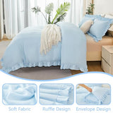ZSYAYAHA Twin Size Duvet Cover Set Light Blue Ruffle Comforter Covet Set for Girls Kids Teens 3 Pieces Soft Microfiber Bedding Set All Seasons(Light Blue, Twin) ZSYAYAHA