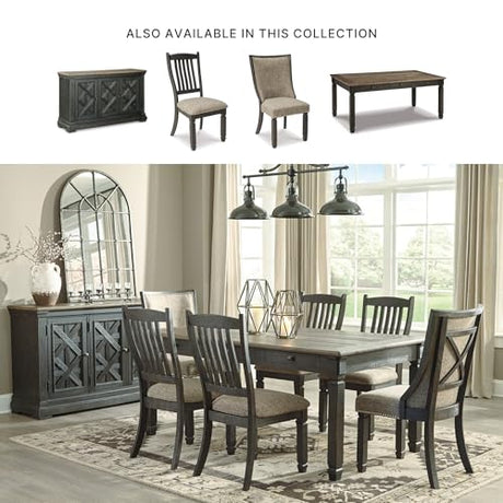Signature Design by Ashley Tyler Creek Vintage Casual Dining Room Buffet Cabinet or Server with 3 Doors and Lattice Design, Wood, 36" High, Black & Gray Signature Design by Ashley