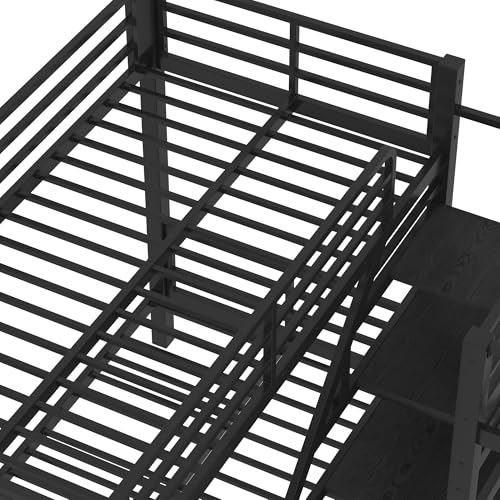 Bellemave Metal Quad Bunk Bed with Stairs for 4, L-Shaped Twin Size Quad Bunk Bed Frame,Heavy Duty Bunk Beds for Kids Teens Adults,Black Bellemave
