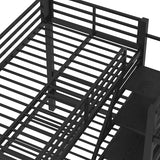 Bellemave Metal Quad Bunk Bed with Stairs for 4, L-Shaped Twin Size Quad Bunk Bed Frame,Heavy Duty Bunk Beds for Kids Teens Adults,Black Bellemave