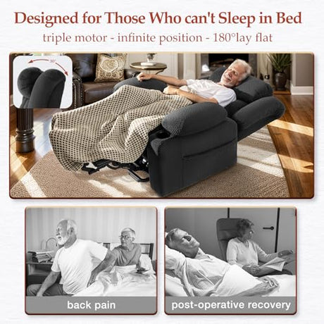 Neioml 3 Motor Large-Wide Lift Chair, Infinite Position, 180° Lay Flat, Power Lift Chairs Recliners for Elderly Big and Tall, Massage & Heat, Extended Footrest (Grey, Large Wide) Neioml