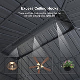 PURPLE LEAF 12' X 16' Permanent Hardtop Gazebo Outdoor Aluminum Gazebo with Heavy Duty Galvanized Steel Double Roof for Patio Lawn Garden Aluminum Gazebo with Netting and Curtains Grey PURPLE LEAF