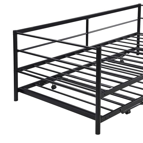 Nahenduo Twin Size Daybed with Pop up Trundle & Adjustable LED Lights, Futon Frame Bed, Metal Sofa Bed Frame for Living Room Bedroom Guest Room, Small Space, No Box Spring Needed (Black) Nahenduo
