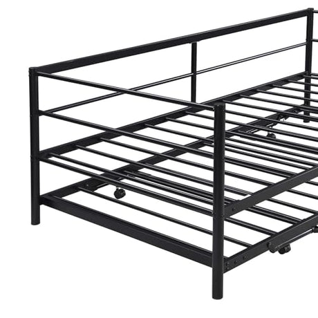 Nahenduo Twin Size Daybed with Pop up Trundle & Adjustable LED Lights, Futon Frame Bed, Metal Sofa Bed Frame for Living Room Bedroom Guest Room, Small Space, No Box Spring Needed (Black) Nahenduo