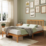 Novilla Queen Bed Frame with Headboard, Solid Wood Bed Frame Foundation with Wood Slat Support, No Box Spring Needed, Easy Assembly, Oak Novilla