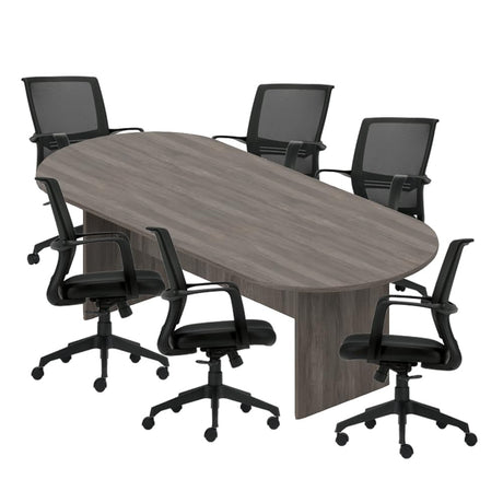 GOF 6FT, 8FT, 10FT Conference Table & Chair (G13026B) Set, Dark Cherry, Espresso, Artisan Grey, Mahogany, Walnut (8ft Table with 6 Chairs, Artisan Grey) GOF