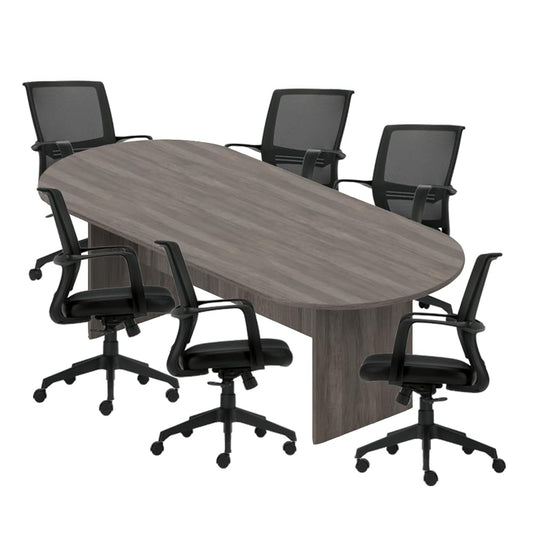 GOF 6FT, 8FT, 10FT Conference Table & Chair (G13026B) Set, Dark Cherry, Espresso, Artisan Grey, Mahogany, Walnut (8ft Table with 6 Chairs, Artisan Grey) - WoodArtSupply