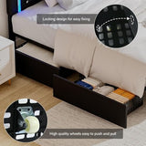 BarnFurin Twin Bed Frames with LED Lights and Storage Drawers, Upholstered Bed Frame with Diamond Headboard, Faux Leather Modern Platform Bed, Wooden Slats Support, No Box Spring Needed, Black BarnFurin