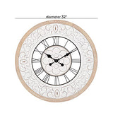 Deco 79 Wooden Floral Decorative Wall Clock Carved Wall Clock for Home with Black Metal Accents, Wall Clock for Room 32" x 2" x 32", White Deco 79