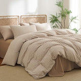 Nayoroom Gingham Duvet Cover Queen Size 100% Washed Cotton Brown Tan Plaid Checkered Comforter Cover 3 Pcs Soft Breathable Grid Farmhouse Dorm Bedding Set for All Seasons Nayoroom
