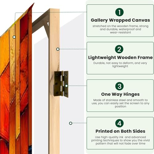 Wood Screen Room Divider Colorful Stained Glass Window Abstract Stained Glass Art Folding Screen Canvas Privacy Partition Panels Dual-Sided Wall Divider Indoor Display Shelves 6 Panels HABEN ARTWORK