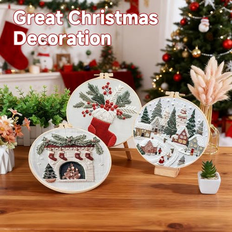 TPZBWG Christmas Embroidery Kit, 4 Pack Cross Stitch Kits,DIY Embroidery Starter Kit for Adults & Beginners, DIY Needlepoint Kit with Embroidery Hoop Thread Needle for Craft Lover Birthday Gifts 2 TPZBWG