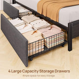 Rolanstar Bed Frame Queen Size with Charging Station and LED Lights, Upholstered Storage Headboard with Drawers, Heavy Duty Metal Slats, No Box Spring Needed, Noise Free, Easy Assembly, Dark Grey Rolanstar
